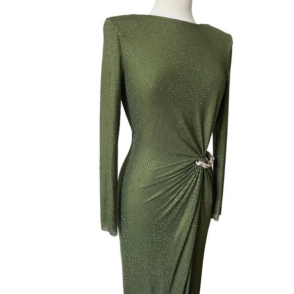 SELF PORTRAIT Olive Rhinestone Embellished Maxi Dress UK 6 US 2 - Picture 13 of 16